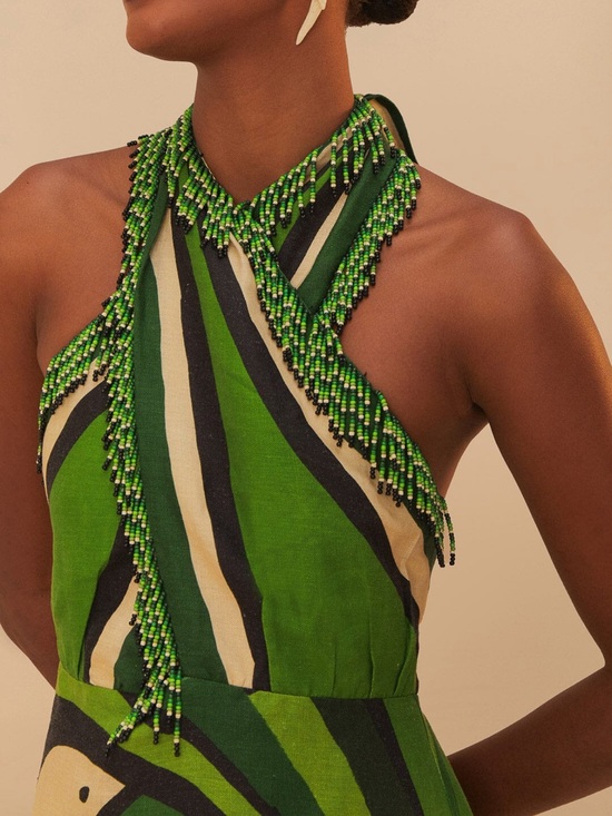 FARM Rio Dresses & Skirts - FARM Rio Green Toucan Tree Beaded Halter Convertible Maxi Dress